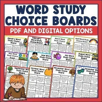 Word Study Choice Boards Spelling Assignments Activities